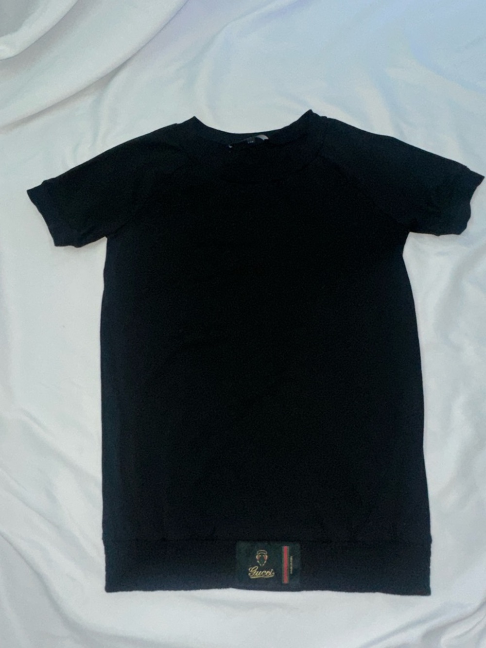 Gucci Black Short-Sleeve Crewneck Tee with Branded Hem Patch